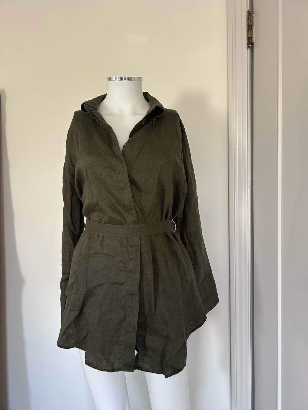 Banana Republic Olive Linen Belted Tunic Top 6P - Picture 3 of 5